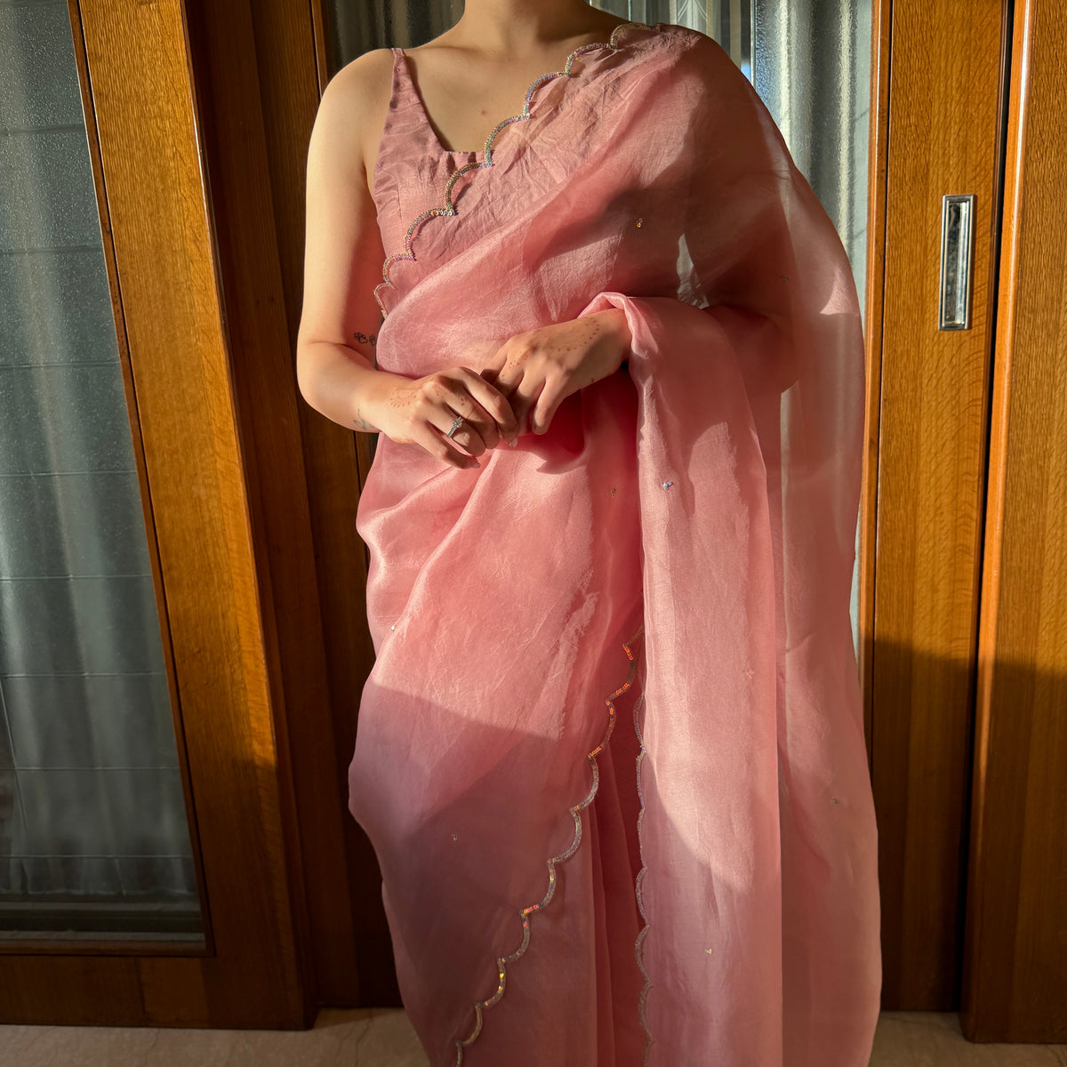 Carrot Silk Organza Saree