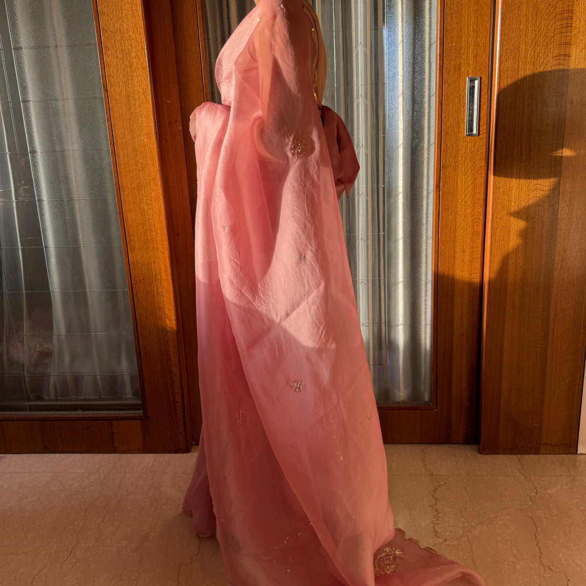 Carrot Silk Organza Saree