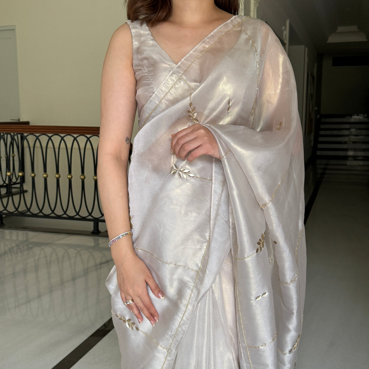 Grey Embellished Saree