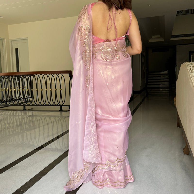 Rosy Pink Tissue Saree