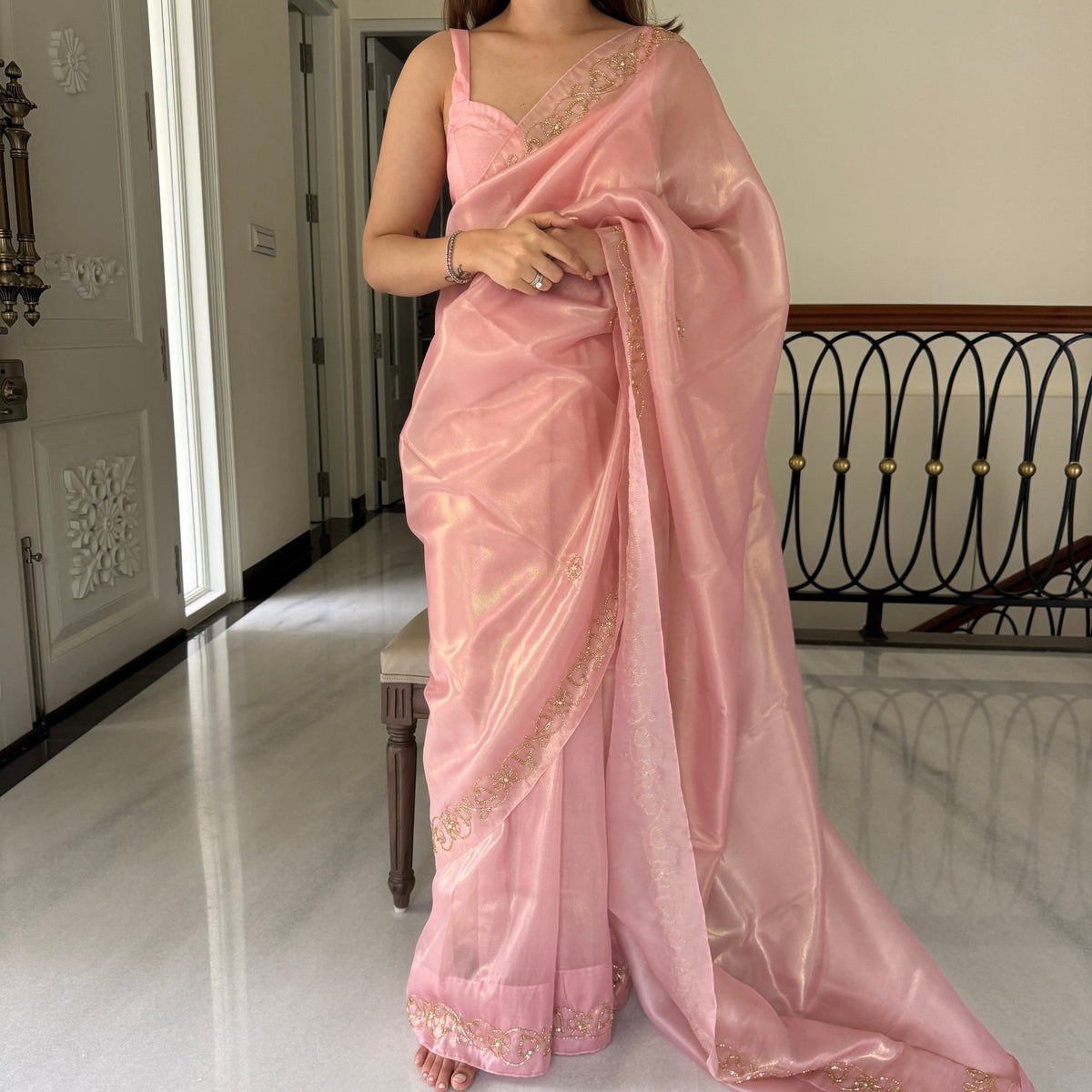 Petal Pink Shimmer Saree