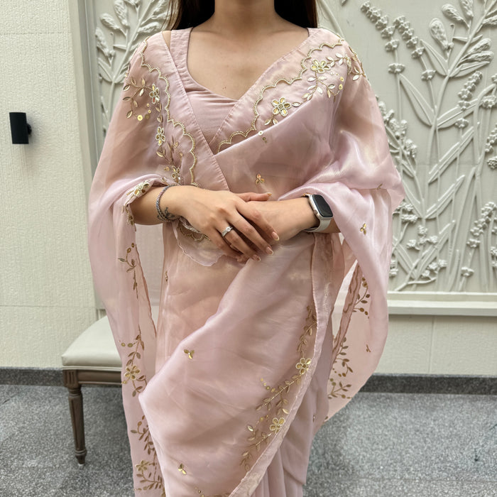 Baby Pink Shimmer Saree