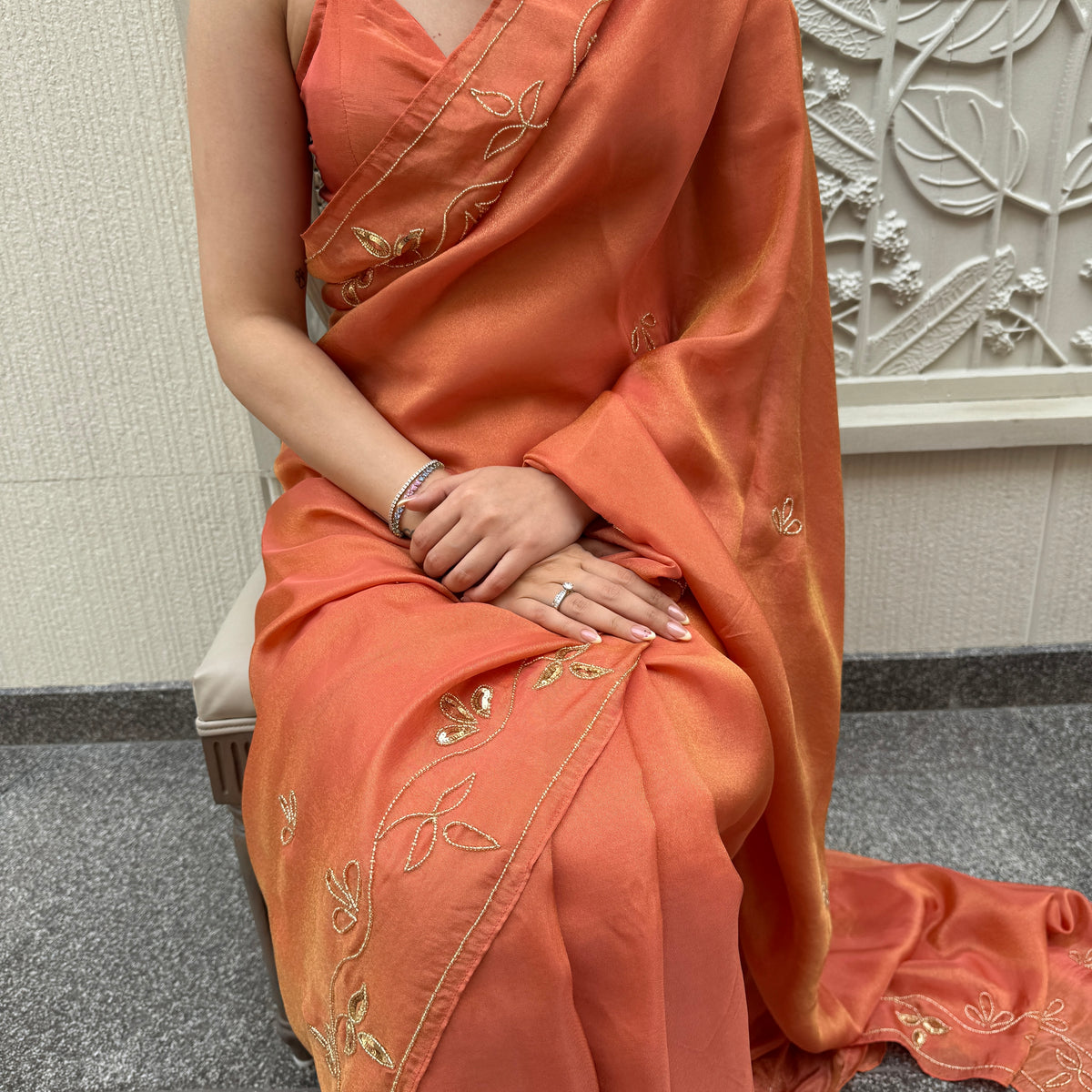 Bright Orange Tissue Saree