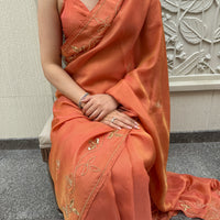 Bright Orange Tissue Saree