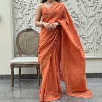 Bright Orange Tissue Saree