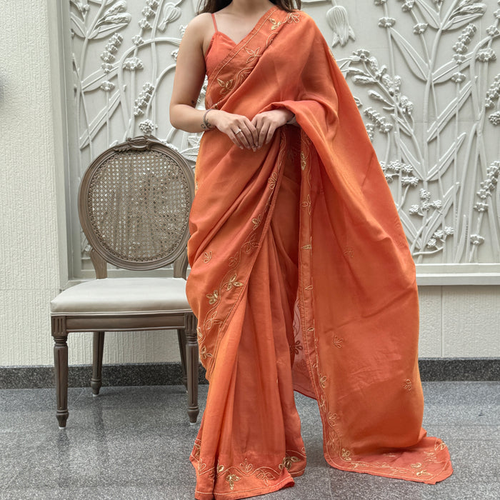 Bright Orange Tissue Saree