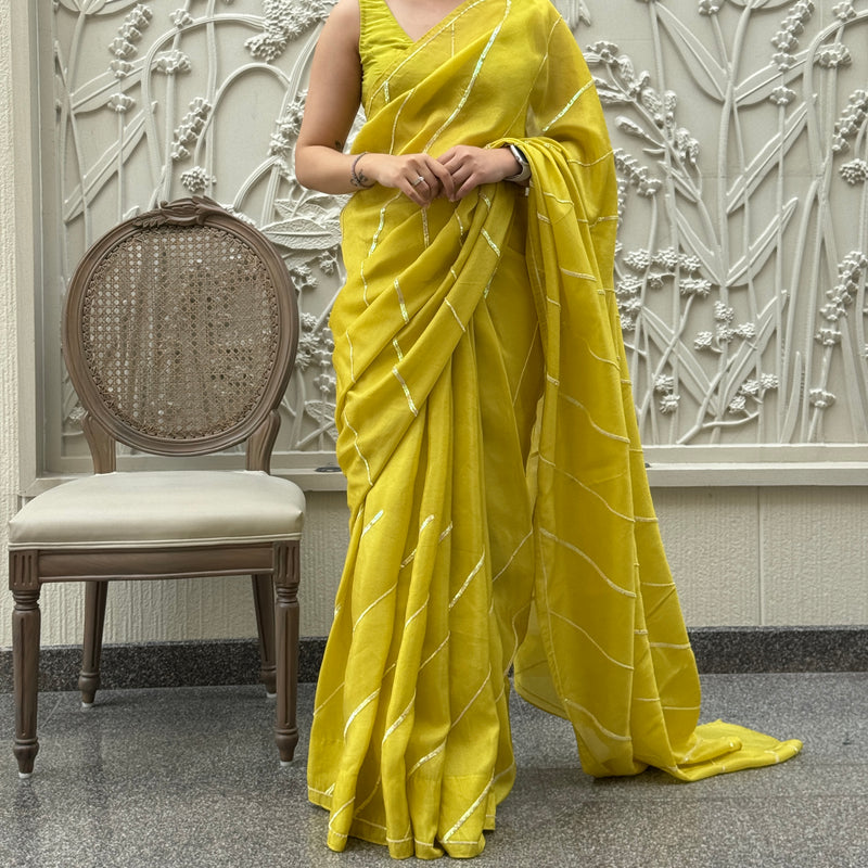 Lime Yellow Tissue Saree