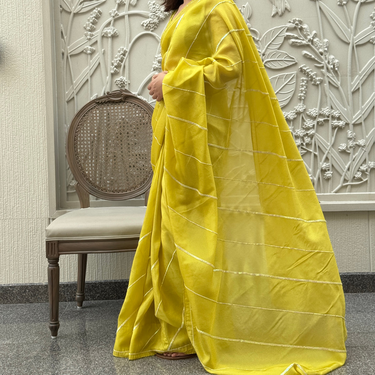 Lime Yellow Tissue Saree