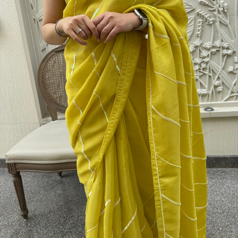 Lime Yellow Tissue Saree