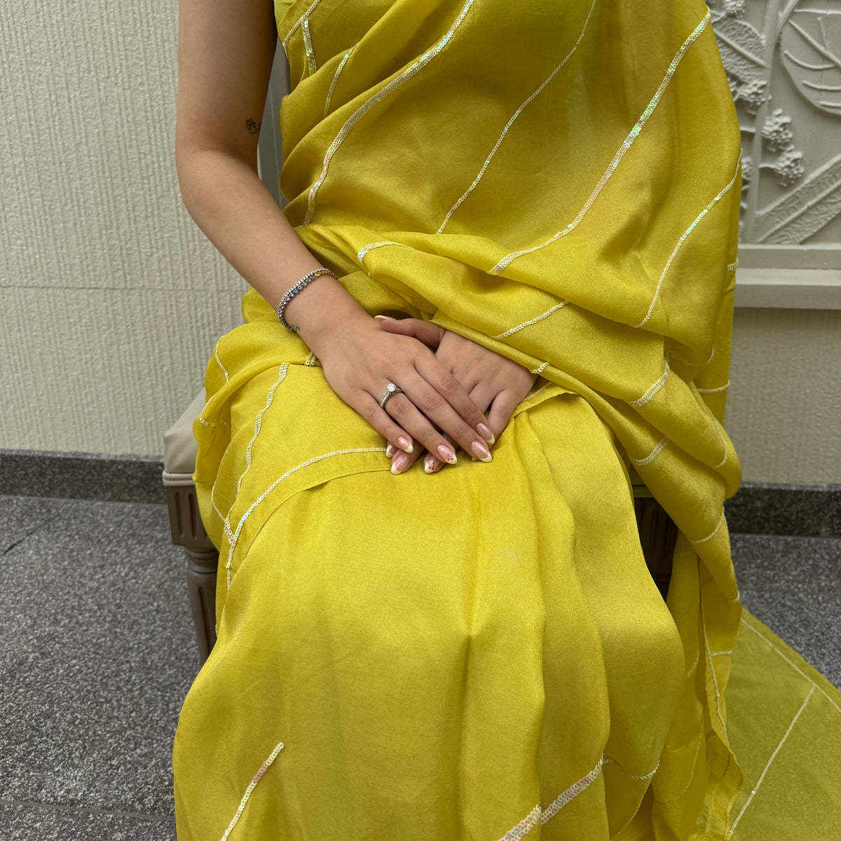 Lime Yellow Tissue Saree