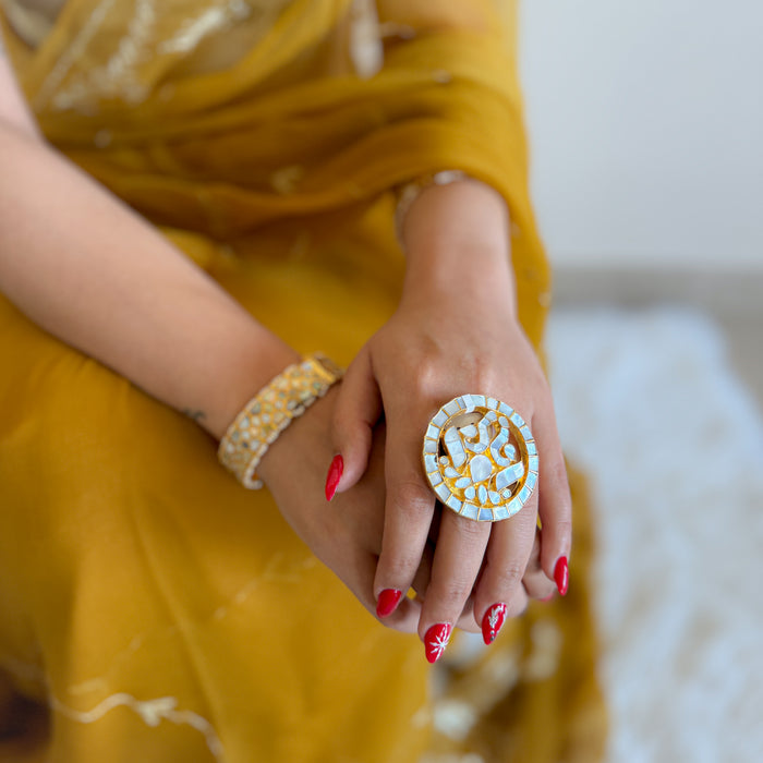 Ornate Gold and Pearl Kundan Ring