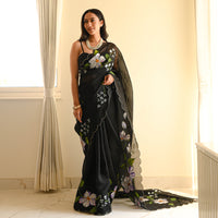 Black Silk Organza Handpainted Saree