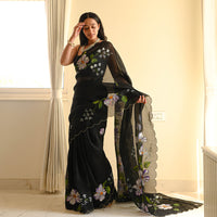 Black Silk Organza Handpainted Saree