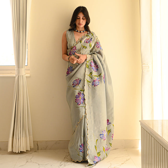 Pastel Silk Tissue Handpainted Saree