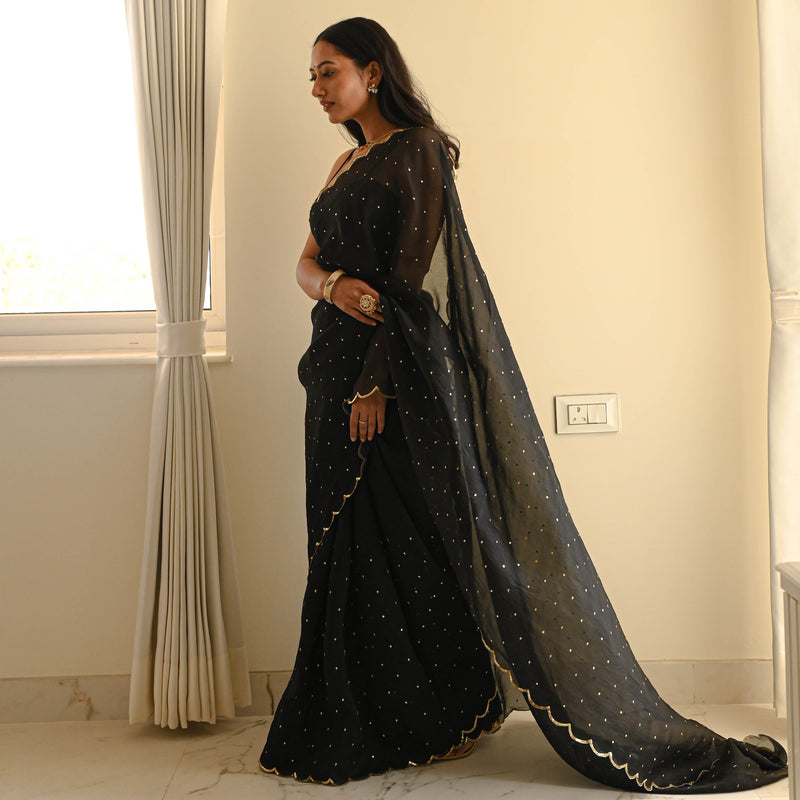 Black Pure Silk Organza Saree