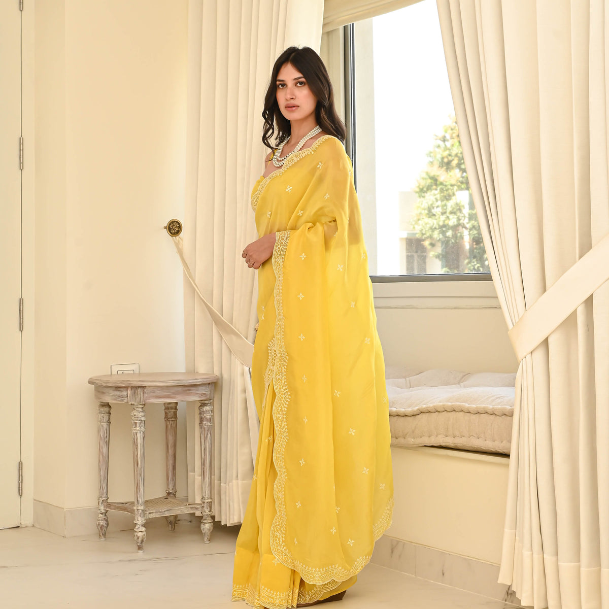 Mystic Yellow Organza Saree