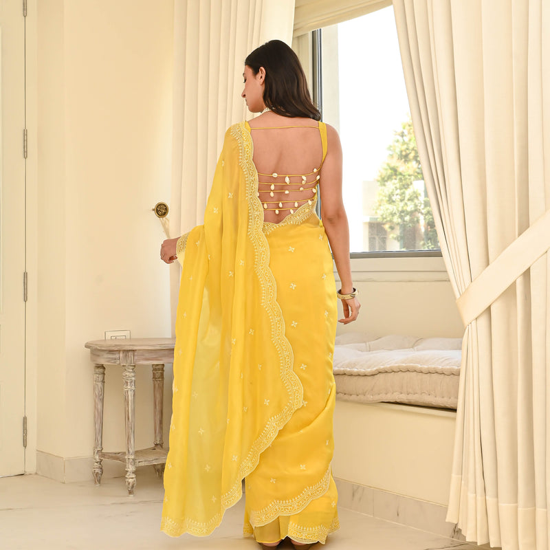 Mystic Yellow Organza Saree